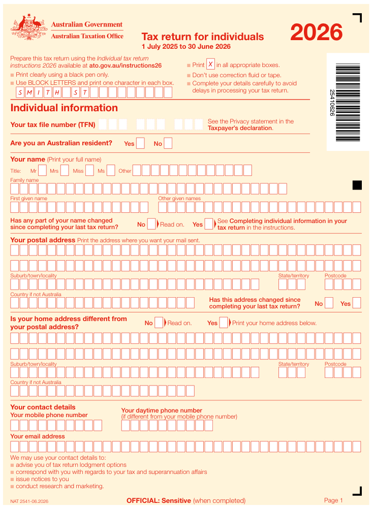 Preview of Fill Out Individual tax return (NAT 2541) Online