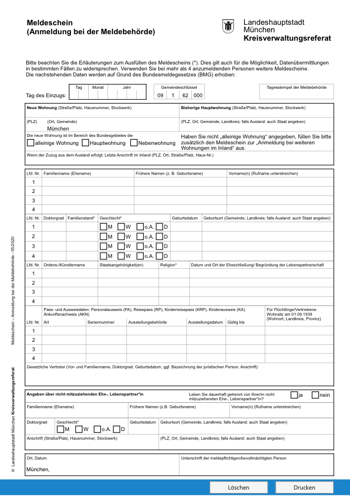 Preview of Fill Out Residence registration (Anmeldung bei der Meldebehörde) Online
