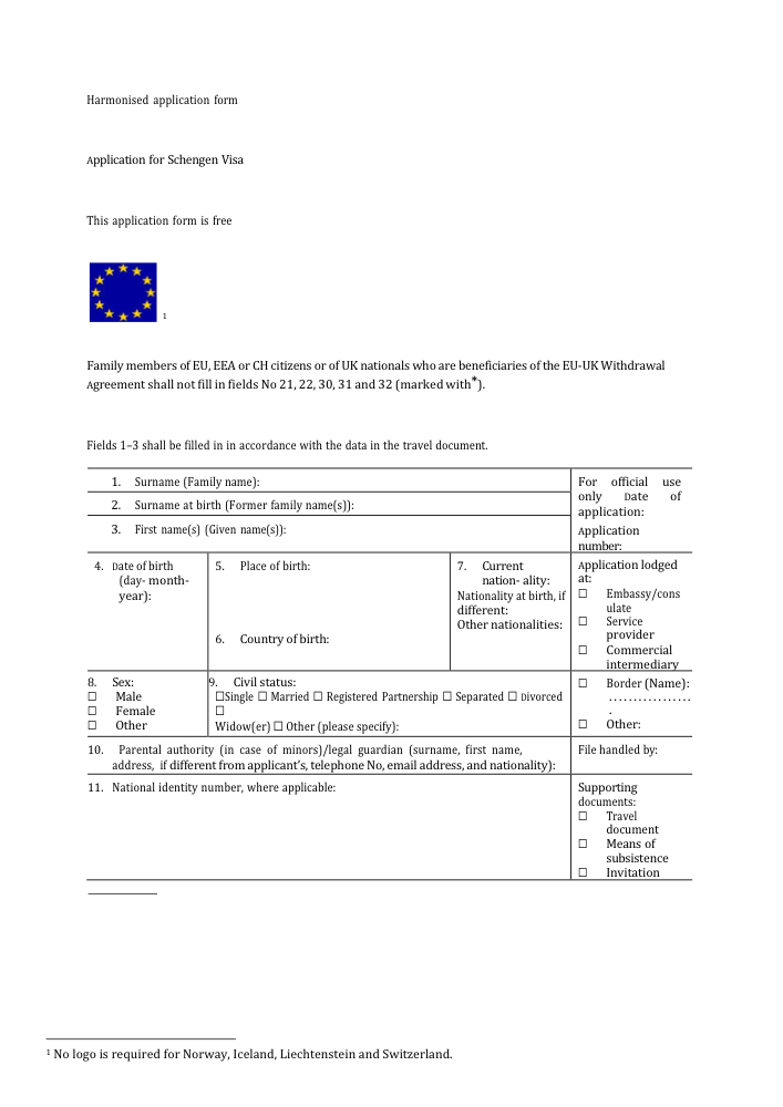 Preview of Fill Out Application for Schengen Visa (Harmonised application form) Online