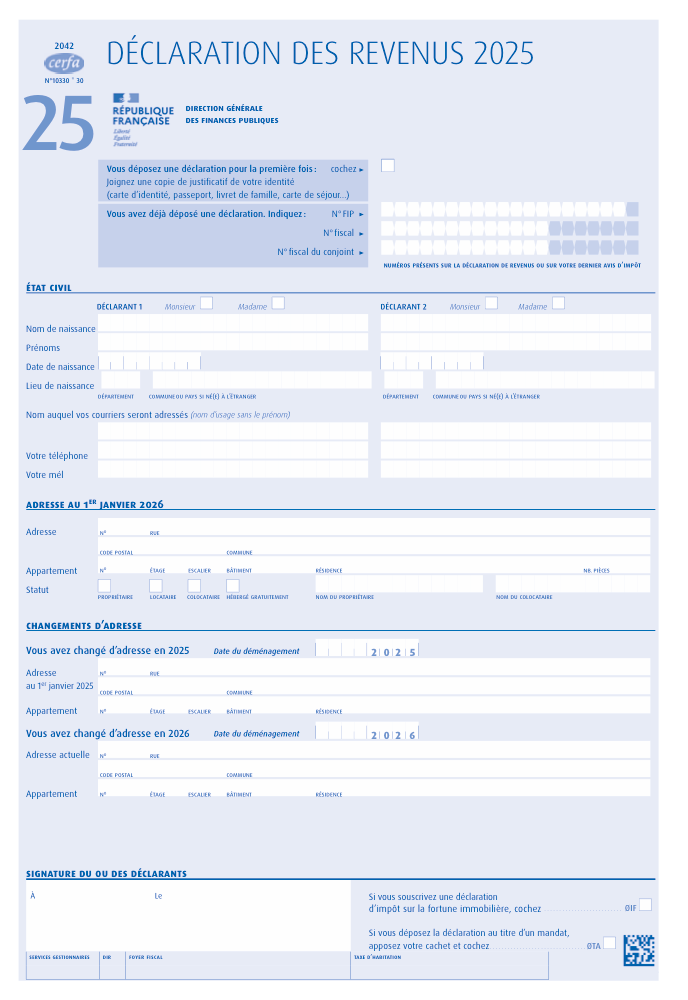 Preview of Fill Out Income tax return (Formulaire 2042) Online