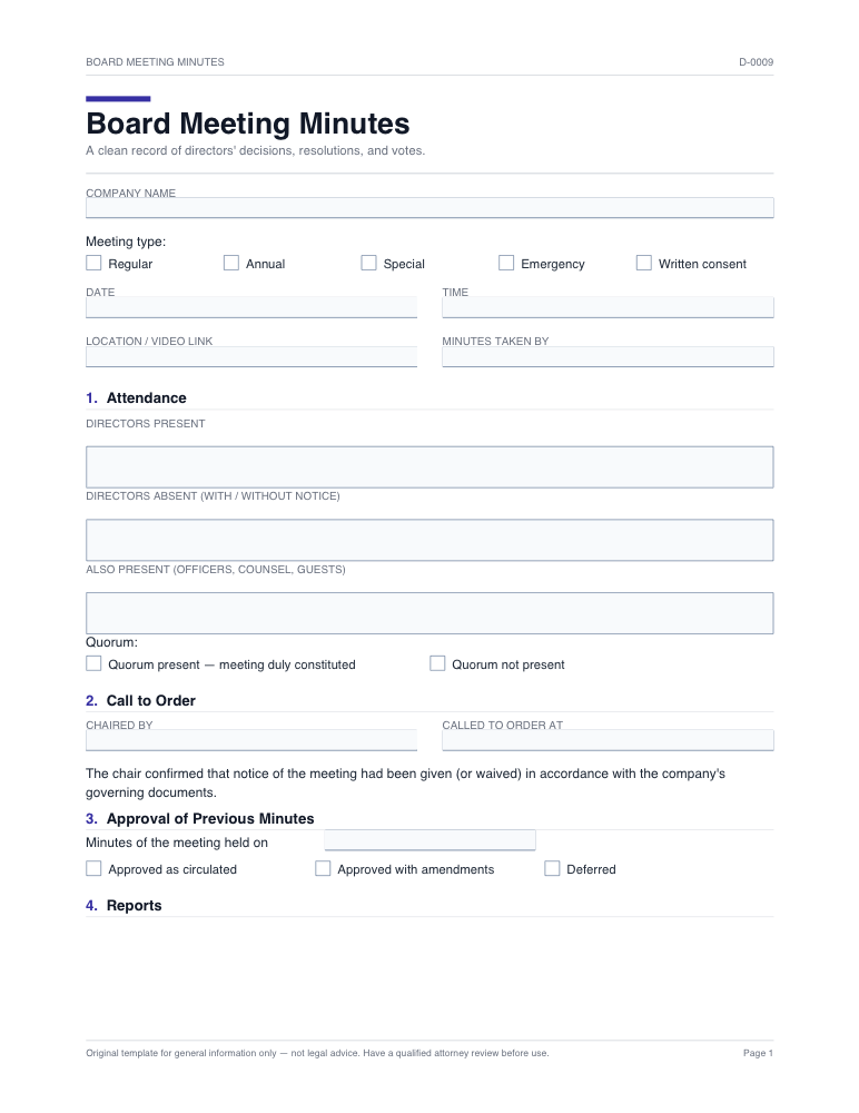 Preview of Board meeting minutes Template — Fill Out Online