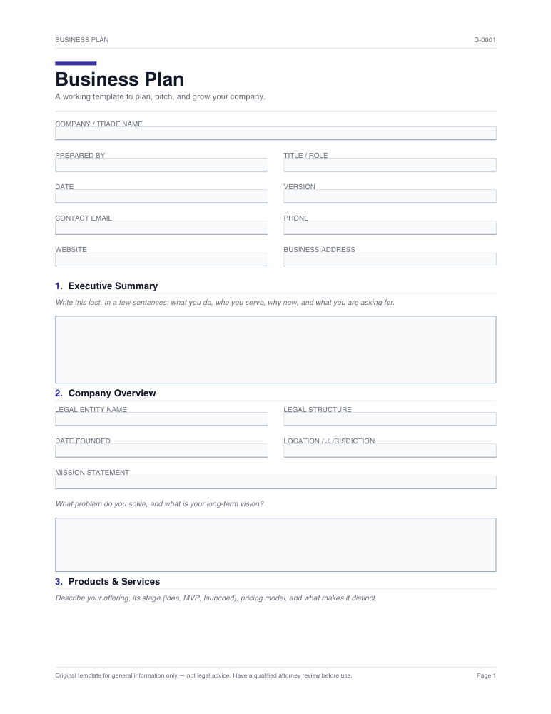 Preview of Business plan Template — Fill Out Online