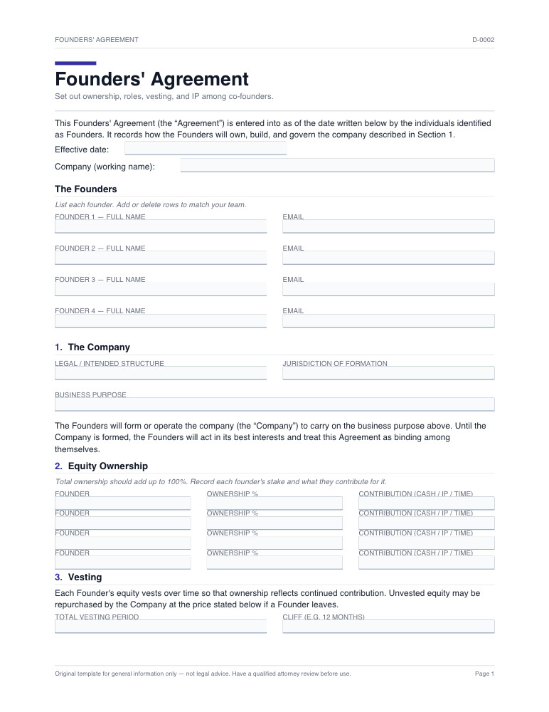 Preview of Founders agreement Template — Fill Out Online