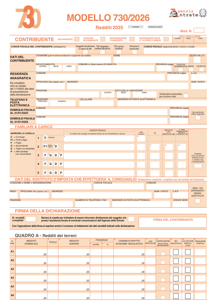 Preview of Fill Out Simplified personal tax return (Modello 730) Online