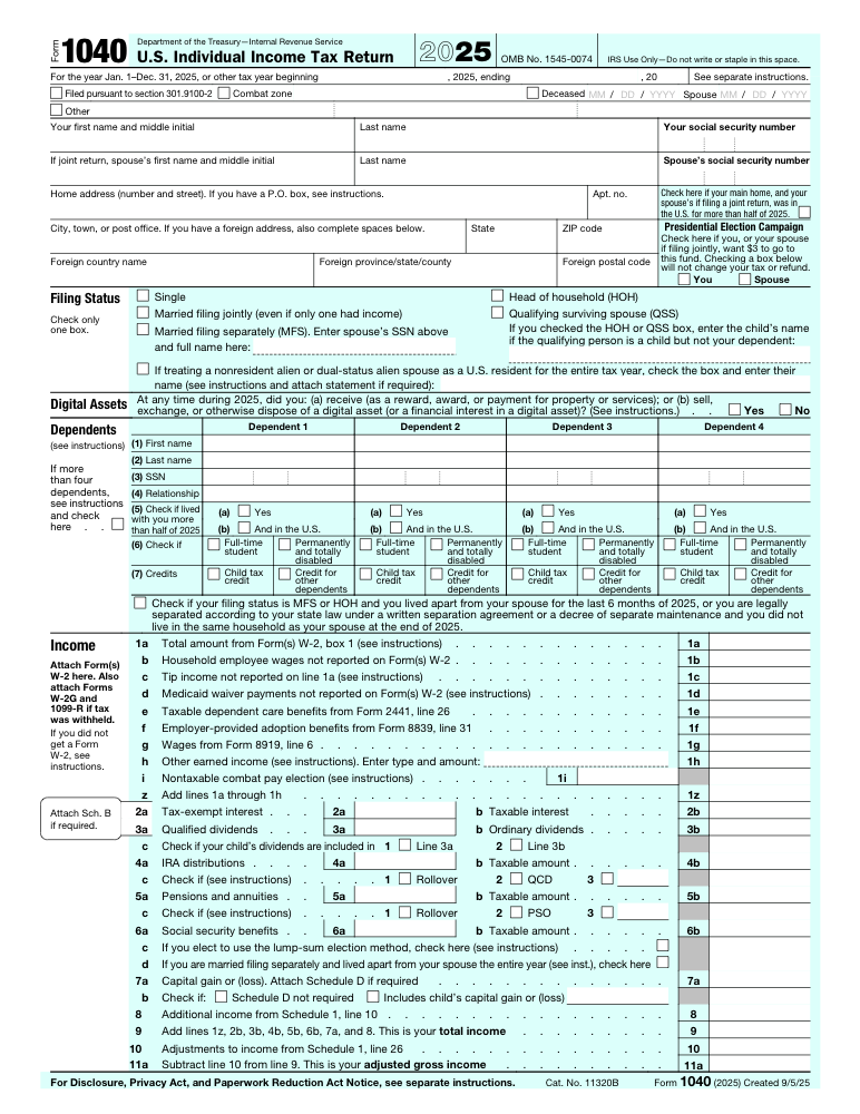 Preview of Fill Out U.S. Individual Income Tax Return (1040) Online