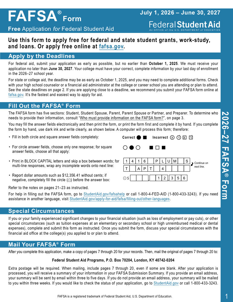 Preview of Fill Out Free Application for Federal Student Aid (FAFSA) Online