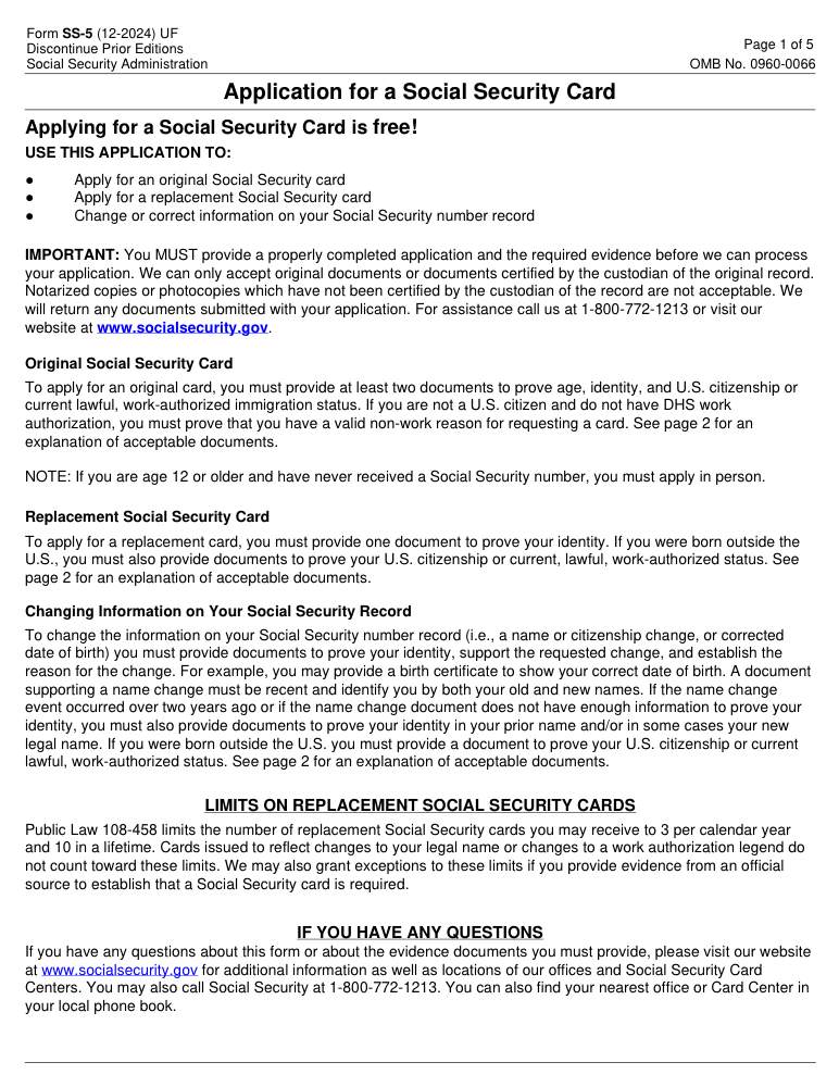 Preview of Fill Out Application for a Social Security Card (SS-5) Online