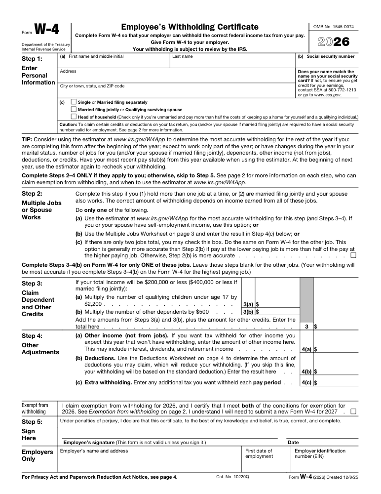 Preview of Fill Out Employee’s Withholding Certificate (W-4) Online
